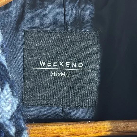 Max Mara Weekend Blue Wool Mohair Alpaca Houndstooth Crop Coat Jacket Size 4 - Picture 8 of 12